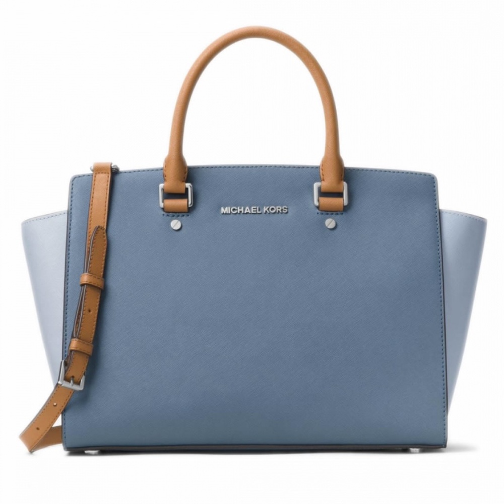 MICHAEL KORS Selma Large Leather Satchel In Blue
